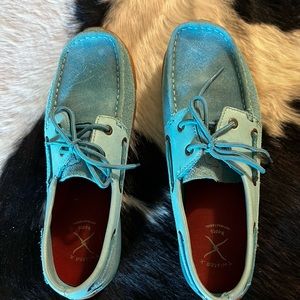 Twisted X teal lace up loafers.